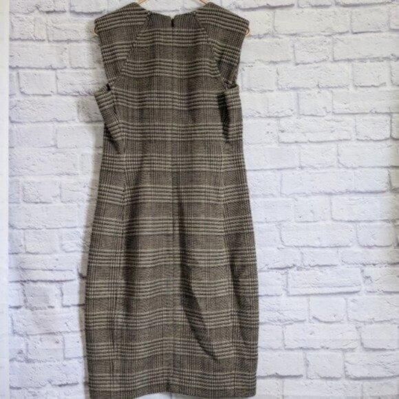 Theory Wool Plaid Power Dress 8 Brown Black Career Work Office Business Tweed - Picture 8 of 11